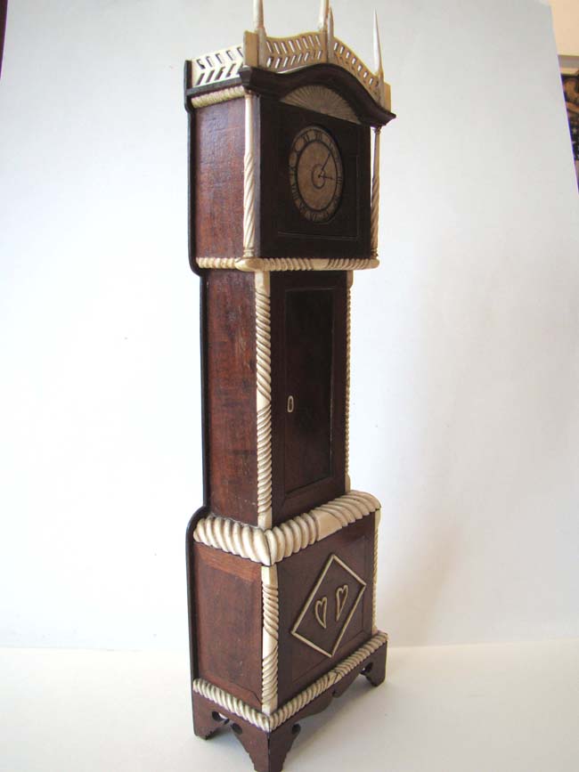 An American Sailor-Made Carved Mahogany and Ivory Tall Case Clock Watch Hutch, probably from Nantucket, circa 1820-1840 — image 4